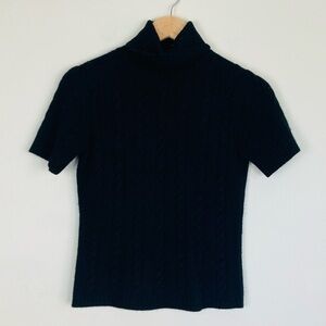 90s Wendy B cashmere cable knit short sleeved black sweater. Size XS